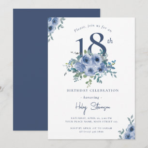 Convites Watercolor Azul Floral 18 Quic Birthday In