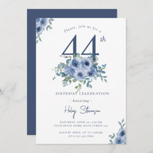 Convites Watercolor Azul Floral 44 Chic Birday