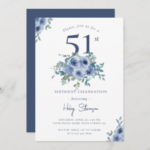 Convites Watercolor Azul Floral 51 rua Chic Birthday
