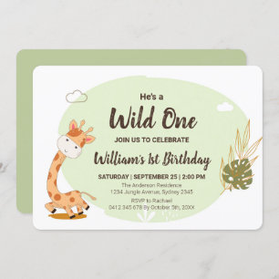 Convites Watercolor Baby Giraffe, Safari Animal Birday