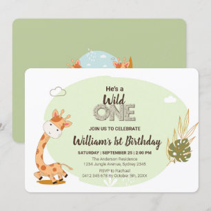 Convites Watercolor Baby Giraffe, Safari Animal Birday