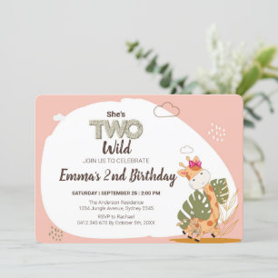 Convites Watercolor Baby Giraffe, Safari Animal Birday