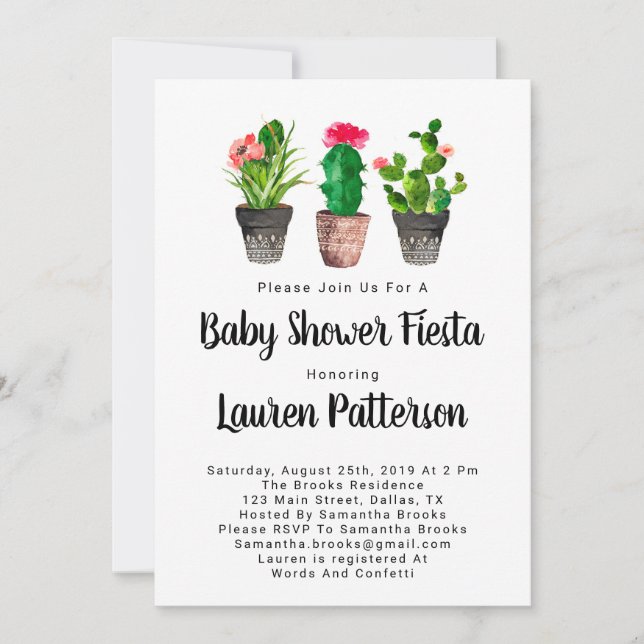 Convites Watercolor Baby Shower Invances, Fiesta (Frente)