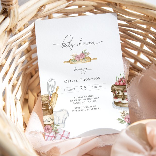 Convites Watercolor Baking Girl Baby Shower (Criador carregado)