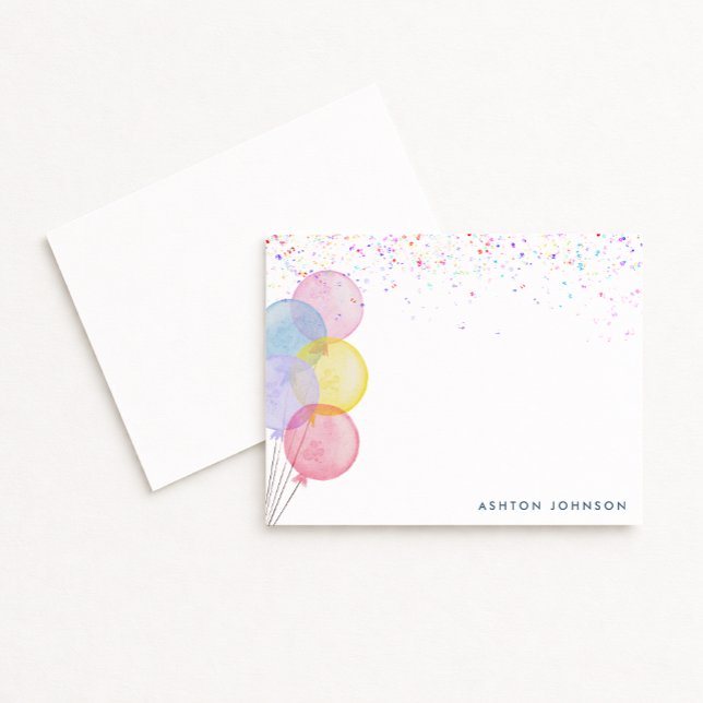 Convites Watercolor Balloons Birthday Note Card (Criador carregado)