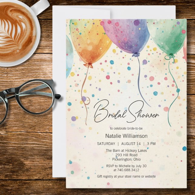 Convites Watercolor Balloons Bridal Shower  (Criador carregado)