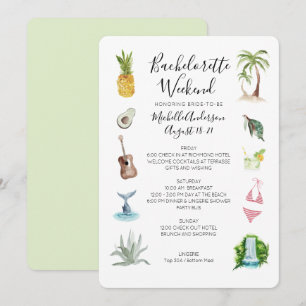 Convites Watercolor Beach Bachelorette Weekend Itinerary