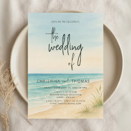 Convites Watercolor Beach Coastal Wedding