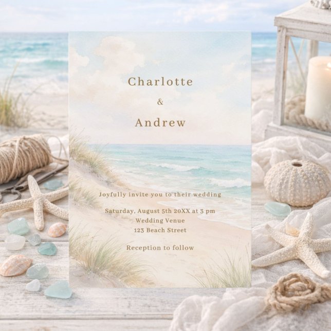 Convites Watercolor beach coatal modern wedding (Criador carregado)