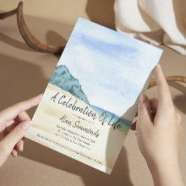 Convites Watercolor Beach Com Foto De Celebração Da Vida