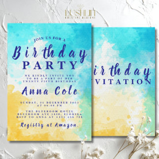 Convites Watercolor Beach e Ocean Birthday Design