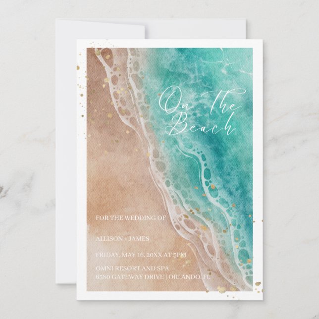 Convites Watercolor Beach No Beach Wedding (Frente)