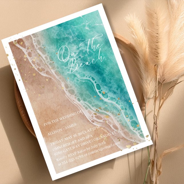Convites Watercolor Beach No Beach Wedding (Criador carregado)