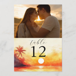 Convites Watercolor Beach Orange Sunset Photo Table Number