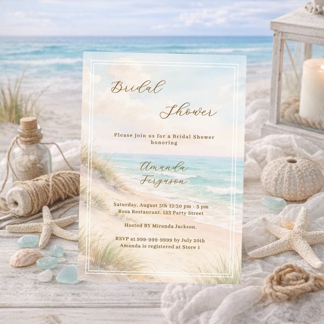 Convites Watercolor beach sand dunes Bridal Shower (Criador carregado)