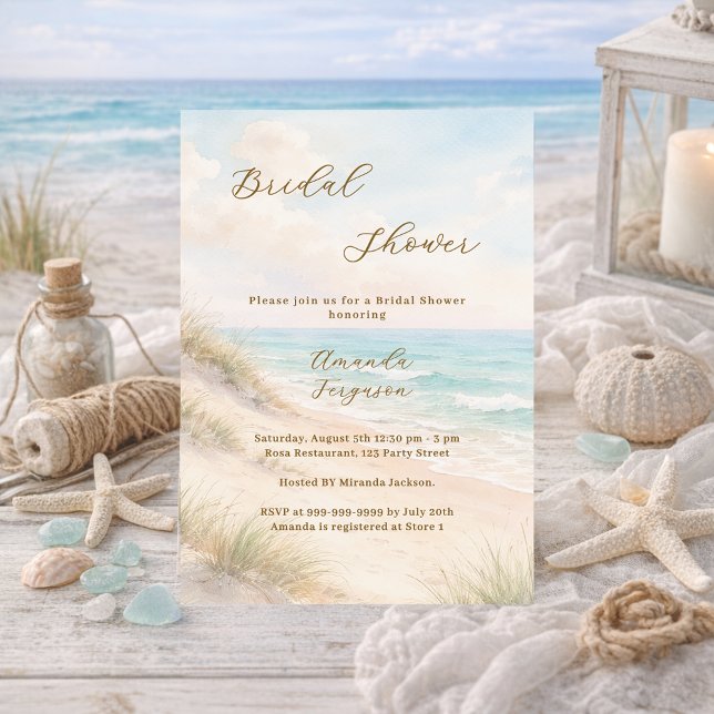 Convites Watercolor beach sand dunes Bridal Shower (Criador carregado)