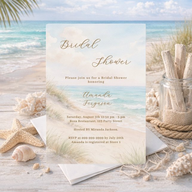 Convites Watercolor beach sand dunes Bridal Shower (Criador carregado)