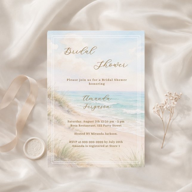 Convites Watercolor beach sand dunes Bridal Shower (Criador carregado)