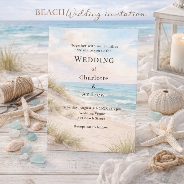 Convites Watercolor beach sand dunes wedding (Criador carregado)