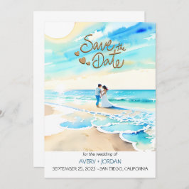 Convites Watercolor Beach: Summer Wedding Save the Date