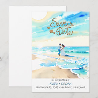 Convites Watercolor Beach: Summer Wedding Save the Date