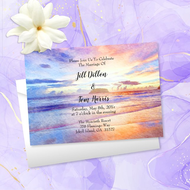 Convites Watercolor Beach Sunrise Wedding (Criador carregado)