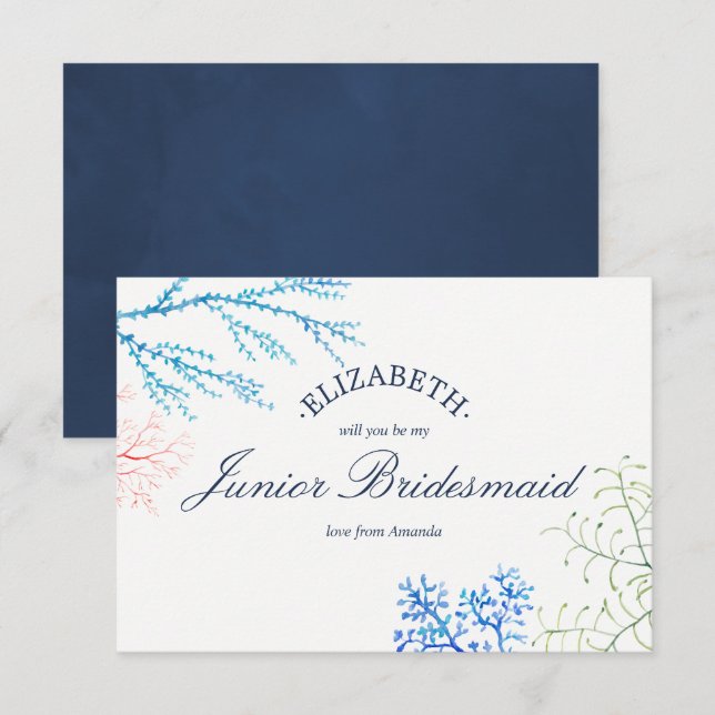 Convites Watercolor Beach Theme Be My Junior Bridesmaid (Frente/Verso)