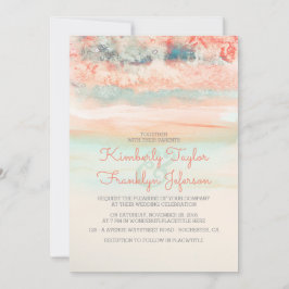 Convites Watercolor Beach Weding Pink Blue
