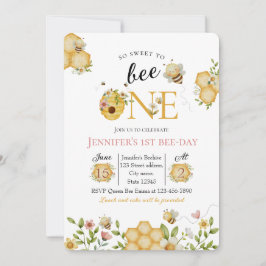 Convites Watercolor Bee First Birthday Invitation