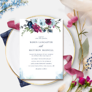 Convites Watercolor Berry Blue Burgundy Casamento Floral In