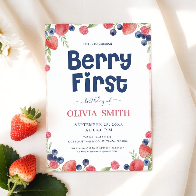 Convites Watercolor Berry First Birthday 1st Birthday  (Criador carregado)