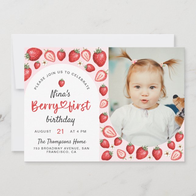Convites Watercolor Berry First Sweet Birthday Foto (Frente)