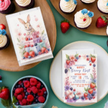 Watercolor Berry Primeiro Aniversário com Bunny