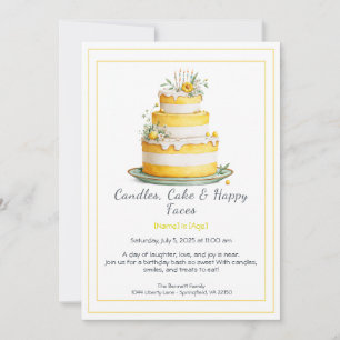 Convites Watercolor Birthday Cake Invance - amarelo