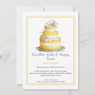 Convites Watercolor Birthday Cake Invance - amarelo