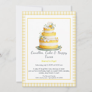 Convites Watercolor Birthday Cake Invance - amarelo