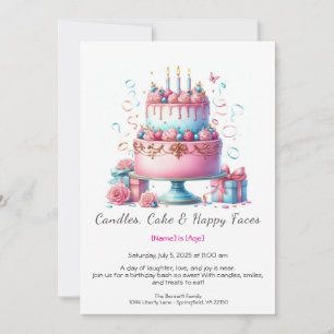 Convites Watercolor Birthday Cake Invance - azul-rosa