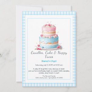 Convites Watercolor Birthday Cake Invance - azul-rosa