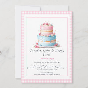 Convites Watercolor Birthday Cake Invance - azul-rosa