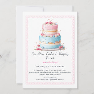 Convites Watercolor Birthday Cake Invance - azul-rosa