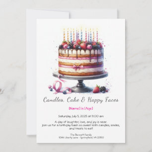 Convites Watercolor Birthday Cake Invance - azul-rosa