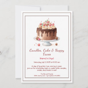 Convites Watercolor Birthday Cake Invance - chocolate