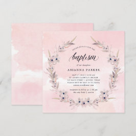 Convites Watercolor Bliss | Batismo Floral Rosa Esbranquiça