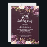 Convites Watercolor Blople Floral aniversário de 40 anos Pa<br><div class="desc">Mais bonito Convites Florais de Aniversário na Loja Little Bayleigh!</div>