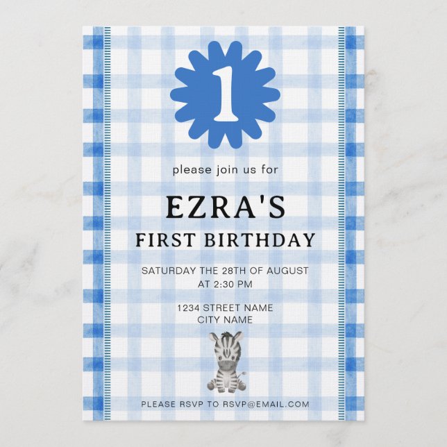 Convites Watercolor Blue Check Koala Birthday Invitation (Frente)
