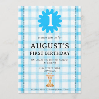 Convites Watercolor Blue Check Koala Birthday Invitation