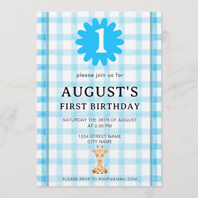 Convites Watercolor Blue Check Koala Birthday Invitation (Frente)