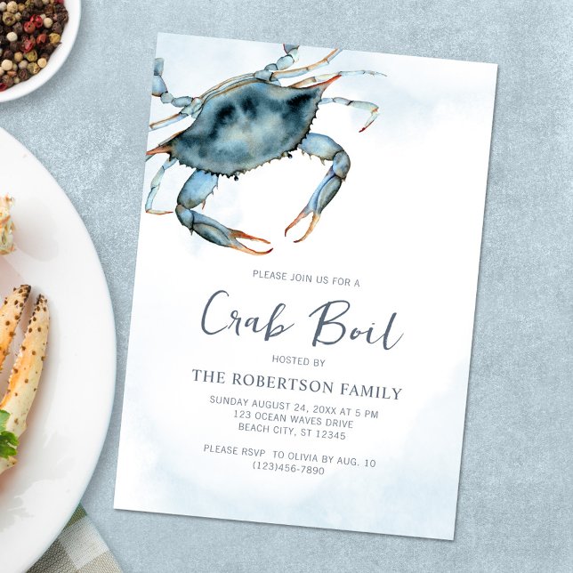 Convites Watercolor Blue Crab Boil Party (Criador carregado)