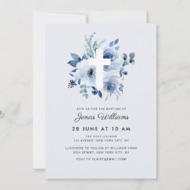 Convites Watercolor blue florals Baptism invitation