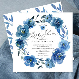 Convites Watercolor Blue Flowers Baby Shower